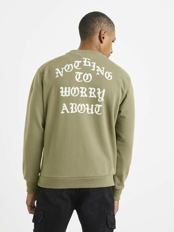 Celio Světle zelená pánská mikina s nápisem na zádech Celio