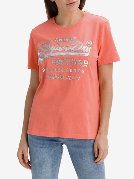 SuperDry Korálové dámské tričko s potiskem Superdry Metallic