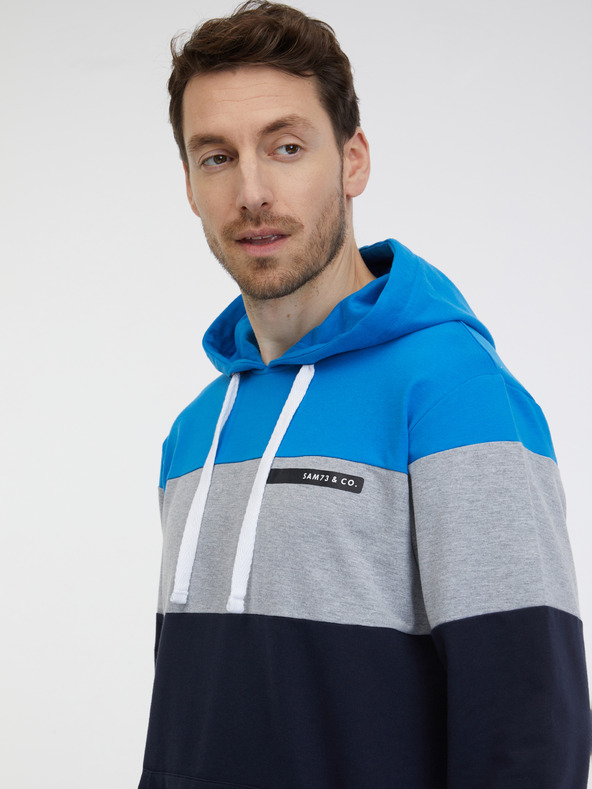 Sam 73 Modro-černá pánská mikina s kapucí SAM 73 Gerado