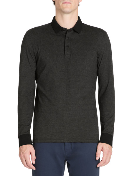 Celio Černé pánské polo tričko s dlouhým rukávem Celio Jeshintano