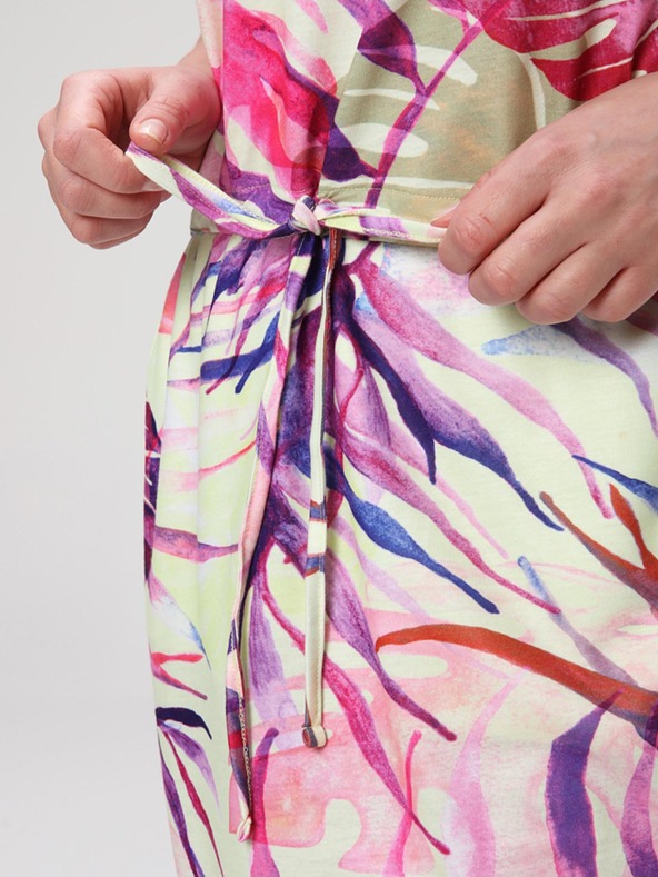 Loap Zeleno-růžové dámské letní šaty s tropickým vzorem LOAP ANUMA