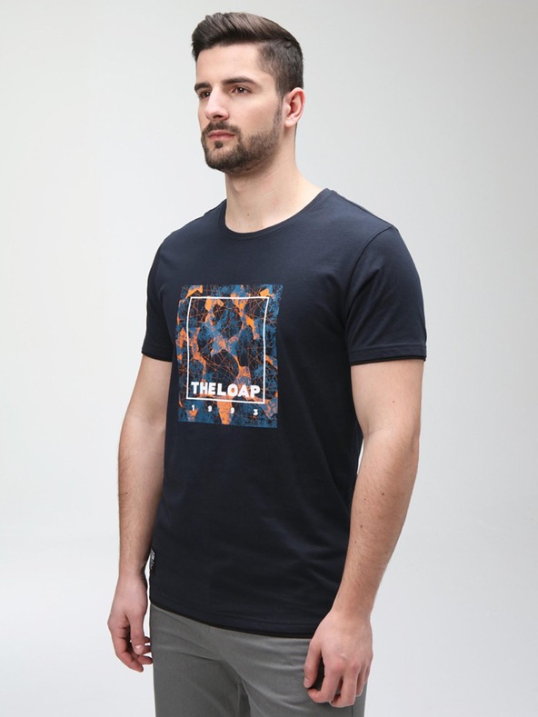 Loap Tmavě modré pánské tričko s potiskem LOAP BOHOUS