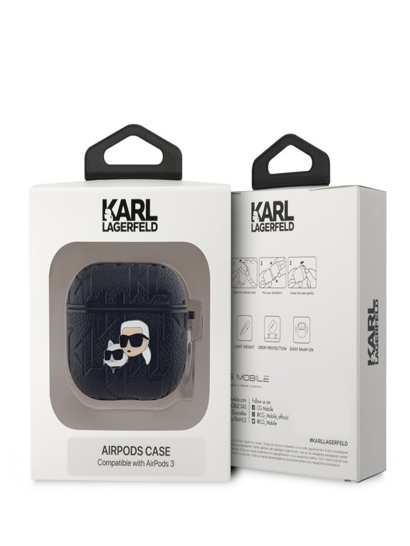 Karl Lagerfeld Karl Lagerfeld PU Embossed Karl and Choupette Heads Pouzdro pro AirPods 3 Black