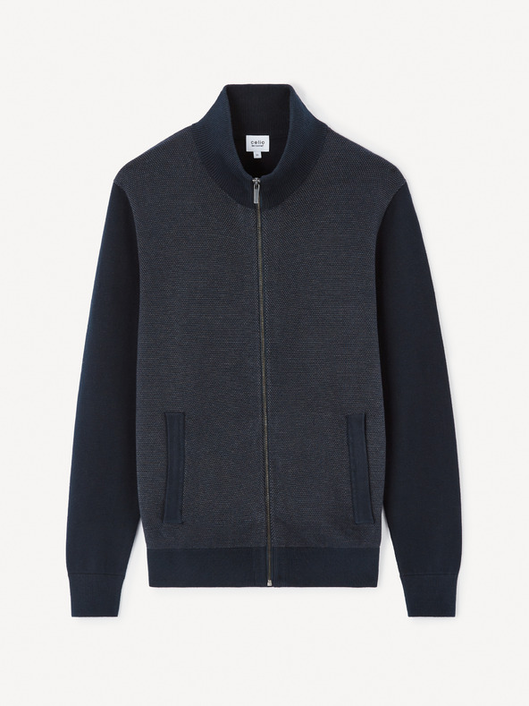 Celio Tmavě modrý pánský kardigan na zip Celio Jusnow slim