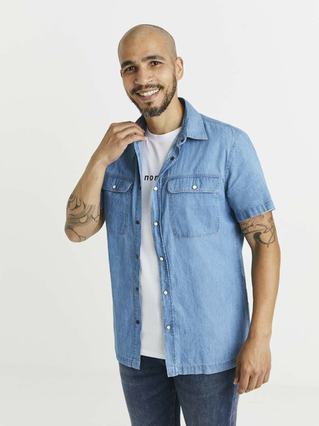 Celio Modrá pánská džínová košile s kapsami Celio
