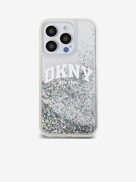 DKNY Liquid Glitter Arch Logo Zadní Kryt pro iPhone 14 Pro Transparent DKNY