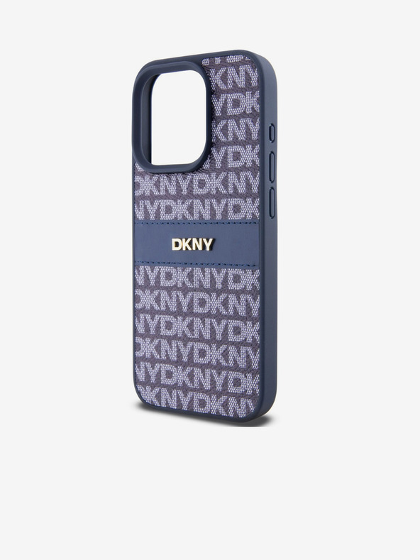 DKNY PU Leather Repeat Pattern Tonal Stripe Zadní Kryt pro iPhone 15 Pro Blue DKNY