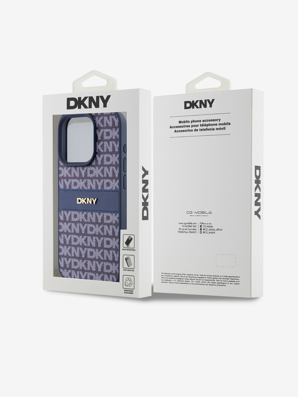 DKNY PU Leather Repeat Pattern Tonal Stripe Zadní Kryt pro iPhone 15 Pro Blue DKNY