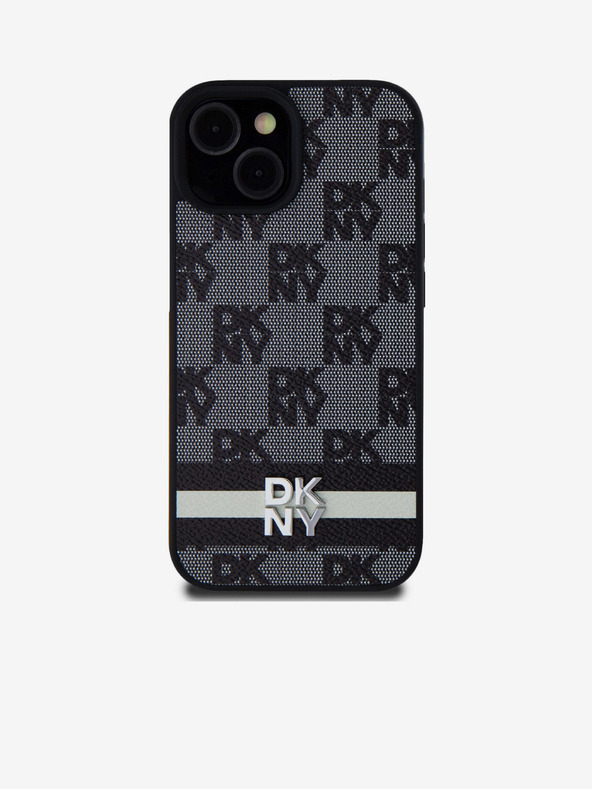 DKNY PU Leather Checkered Pattern and Stripe Zadní Kryt pro iPhone 15 Black DKNY