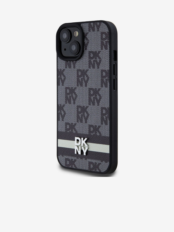 DKNY PU Leather Checkered Pattern and Stripe Zadní Kryt pro iPhone 15 Black DKNY