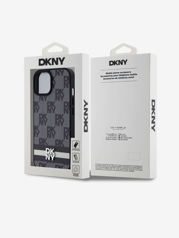 DKNY PU Leather Checkered Pattern and Stripe Zadní Kryt pro iPhone 15 Black DKNY