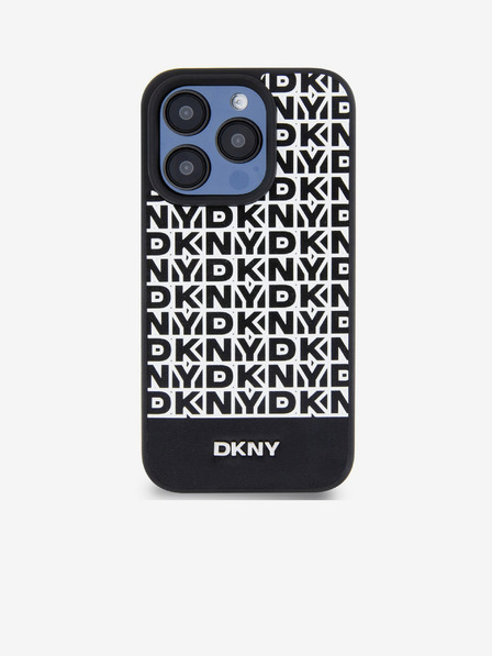 DKNY PU Leather Repeat Pattern Bottom Stripe MagSafe Zadní Kryt pro iPhone 15 Pro Max Black DKNY