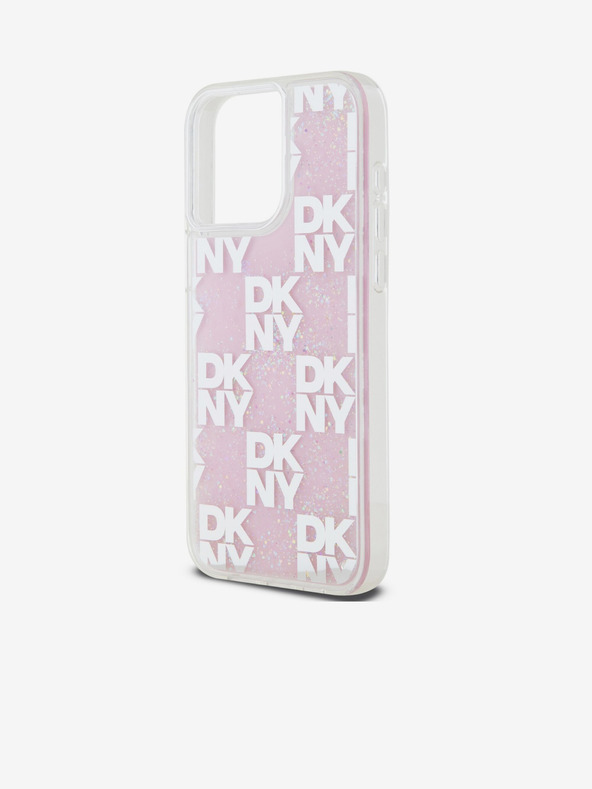 DKNY Liquid Glitter Checkered Pattern Zadní Kryt pro iPhone 15 Pro Max Pink DKNY