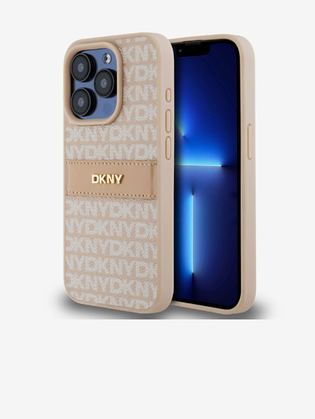 DKNY PU Leather Repeat Pattern Tonal Stripe Zadní Kryt pro iPhone 15 Pro Pink DKNY