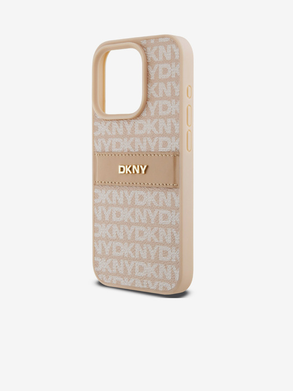 DKNY PU Leather Repeat Pattern Tonal Stripe Zadní Kryt pro iPhone 15 Pro Pink DKNY