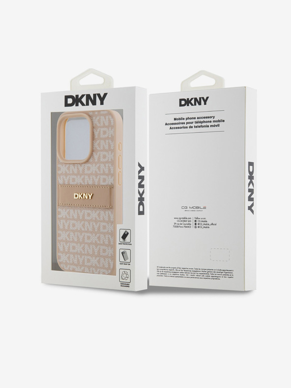 DKNY PU Leather Repeat Pattern Tonal Stripe Zadní Kryt pro iPhone 15 Pro Pink DKNY