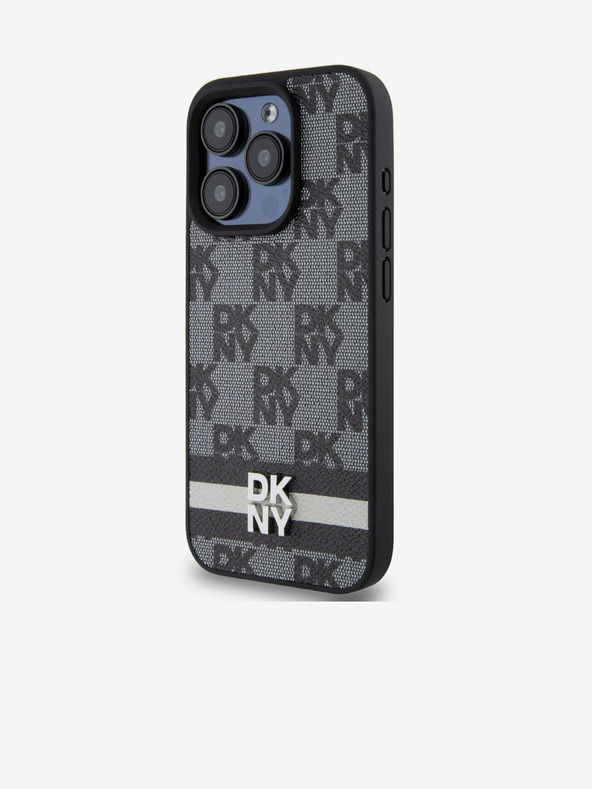 DKNY PU Leather Checkered Pattern and Stripe Zadní Kryt pro iPhone 15 Pro Black DKNY