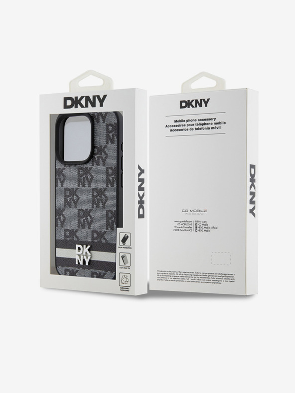 DKNY PU Leather Checkered Pattern and Stripe Zadní Kryt pro iPhone 15 Pro Black DKNY