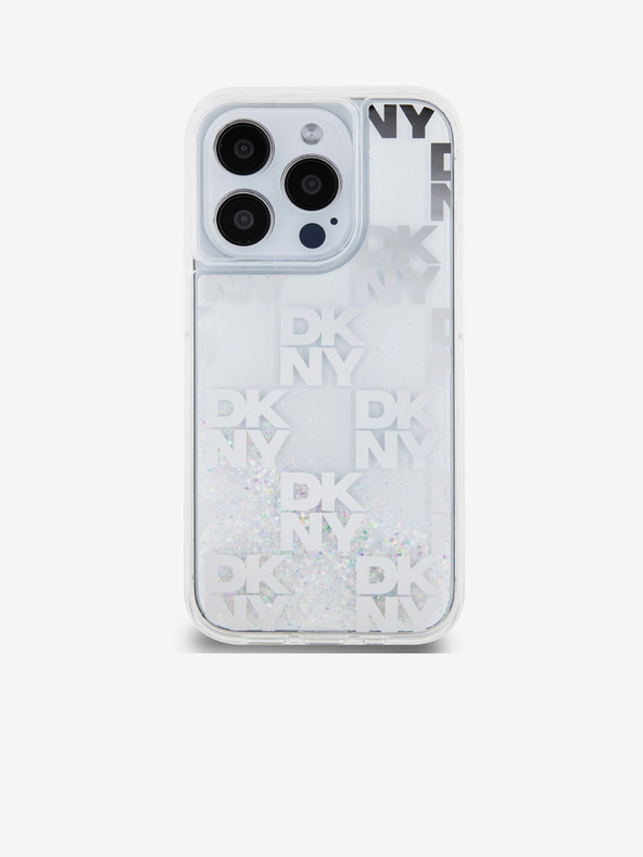 DKNY Liquid Glitter Checkered Pattern Zadní Kryt pro iPhone 15 Pro Transparent DKNY