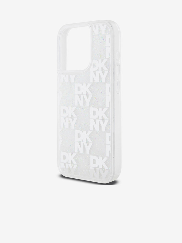 DKNY Liquid Glitter Checkered Pattern Zadní Kryt pro iPhone 15 Pro Transparent DKNY