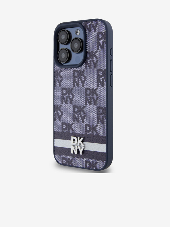 DKNY PU Leather Checkered Pattern and Stripe Zadní Kryt pro iPhone 15 Pro Blue DKNY