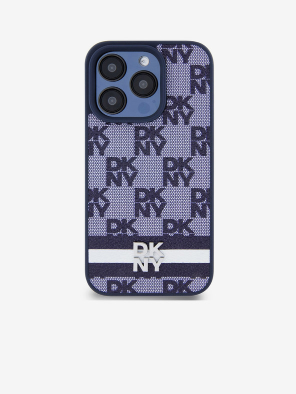 DKNY PU Leather Checkered Pattern and Stripe Zadní Kryt pro iPhone 15 Pro Max Blue DKNY