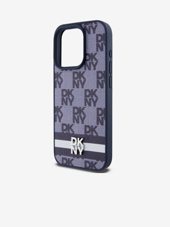 DKNY PU Leather Checkered Pattern and Stripe Zadní Kryt pro iPhone 15 Pro Max Blue DKNY