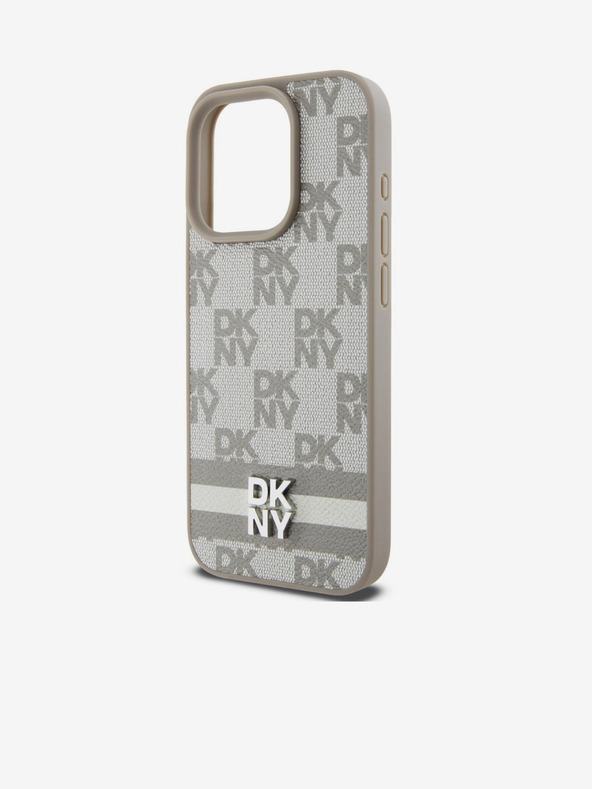 DKNY PU Leather Checkered Pattern and Stripe Zadní Kryt pro iPhone 13 Pro Max Beige DKNY