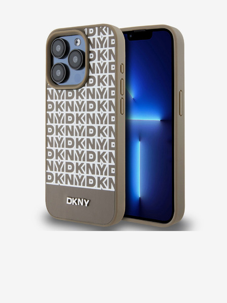DKNY PU Leather Repeat Pattern Bottom Stripe MagSafe Zadní Kryt pro iPhone 13 Pro Max Brown DKNY