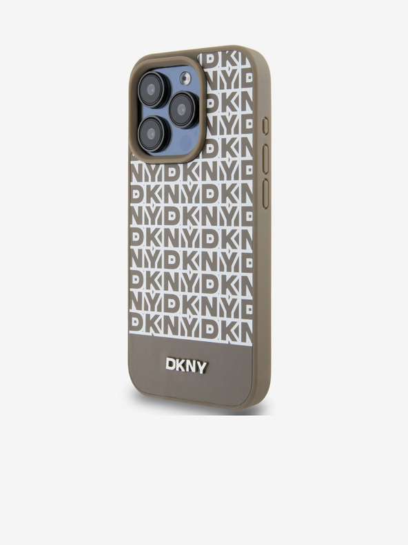 DKNY PU Leather Repeat Pattern Bottom Stripe MagSafe Zadní Kryt pro iPhone 13 Pro Max Brown DKNY