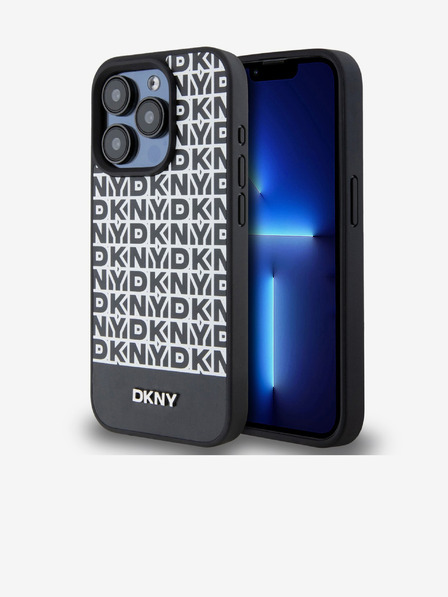 DKNY PU Leather Repeat Pattern Bottom Stripe MagSafe Zadní Kryt pro iPhone 13 Pro Max Black DKNY