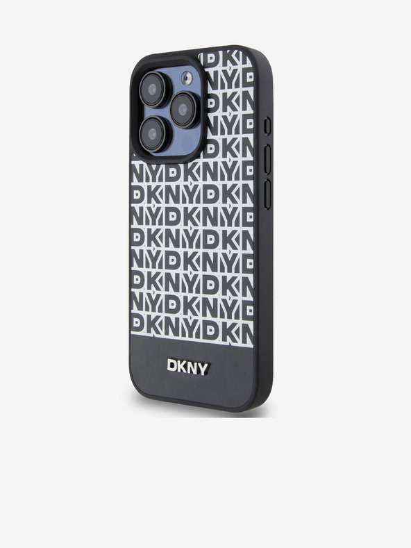 DKNY PU Leather Repeat Pattern Bottom Stripe MagSafe Zadní Kryt pro iPhone 13 Pro Max Black DKNY