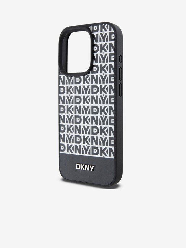 DKNY PU Leather Repeat Pattern Bottom Stripe MagSafe Zadní Kryt pro iPhone 13 Pro Max Black DKNY
