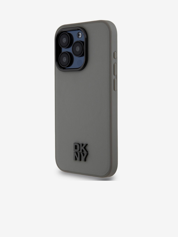 DKNY PU Leather Stack Logo Magsafe Zadní Kryt pro iPhone 15 Pro Grey DKNY