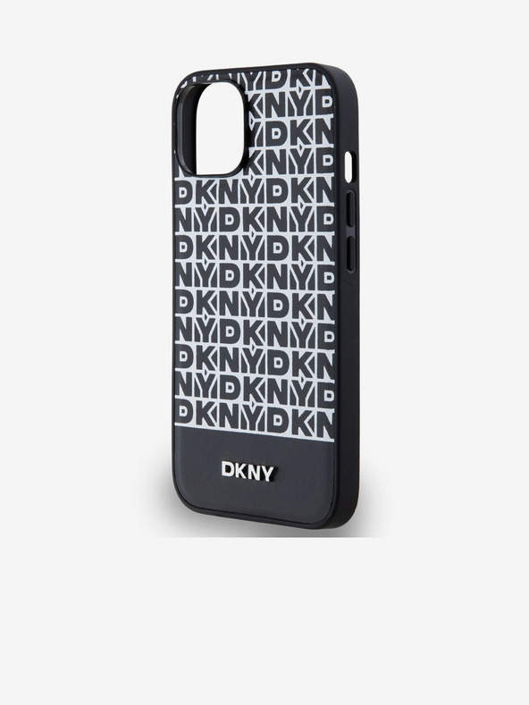 DKNY PU Leather Repeat Pattern Bottom Stripe MagSafe Zadní Kryt pro iPhone 14 Black DKNY