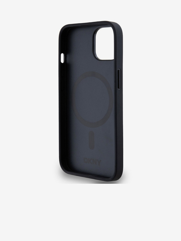 DKNY PU Leather Repeat Pattern Bottom Stripe MagSafe Zadní Kryt pro iPhone 14 Black DKNY