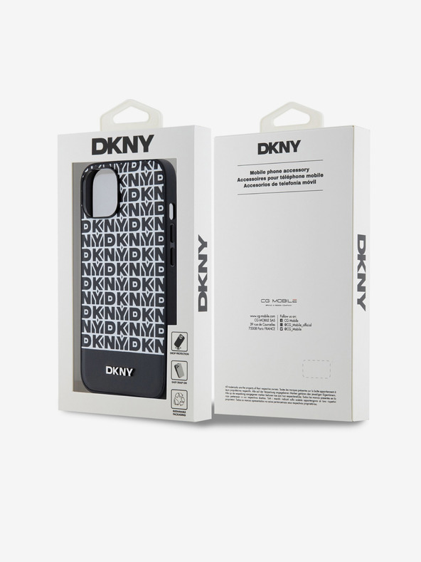 DKNY PU Leather Repeat Pattern Bottom Stripe MagSafe Zadní Kryt pro iPhone 14 Black DKNY