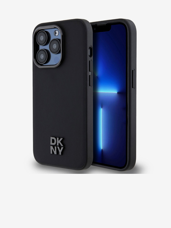 DKNY PU Leather Stack Logo Magsafe Zadní Kryt pro iPhone 15 Pro Black DKNY
