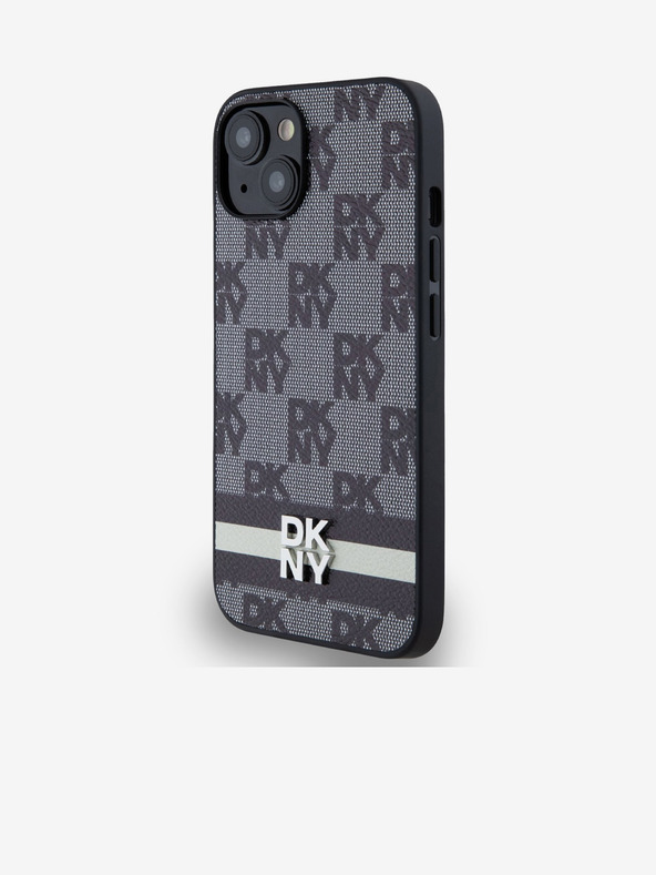 DKNY PU Leather Checkered Pattern and Stripe Zadní Kryt pro iPhone 14 Black DKNY