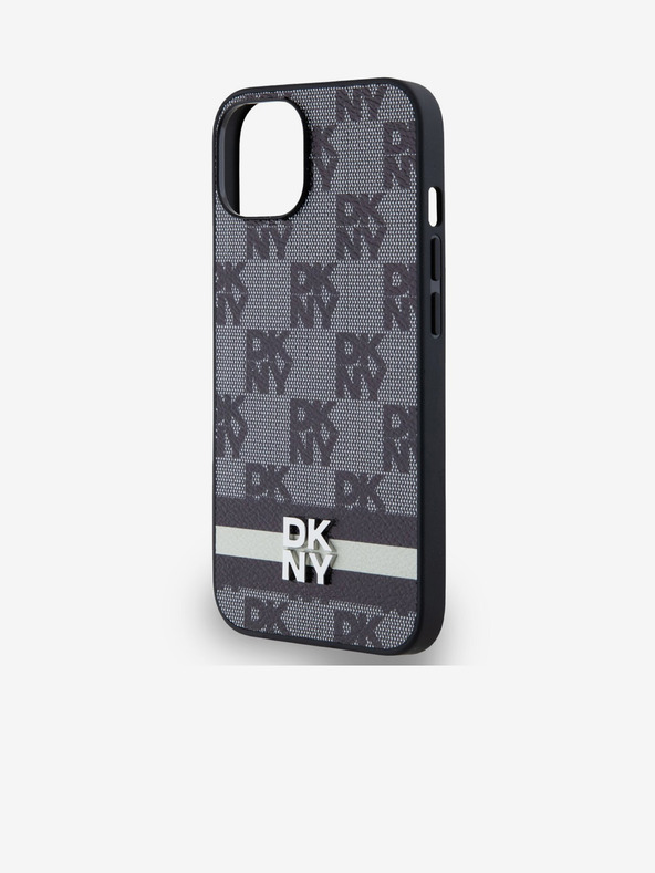 DKNY PU Leather Checkered Pattern and Stripe Zadní Kryt pro iPhone 14 Black DKNY