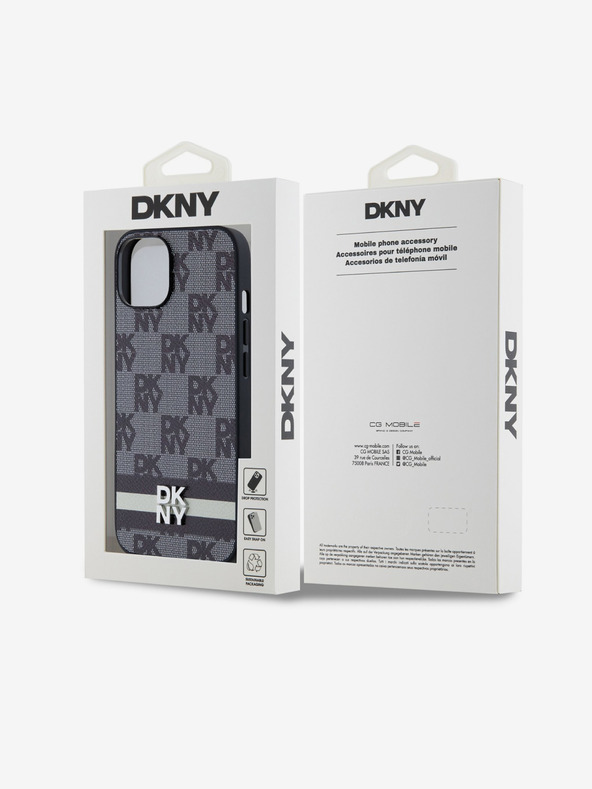 DKNY PU Leather Checkered Pattern and Stripe Zadní Kryt pro iPhone 14 Black DKNY
