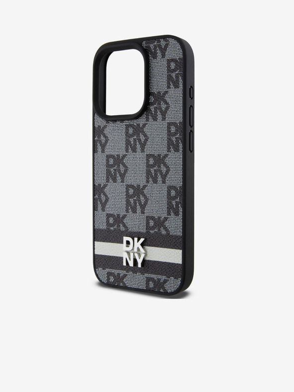 DKNY PU Leather Checkered Pattern and Stripe Zadní Kryt pro iPhone 14 Pro Black DKNY