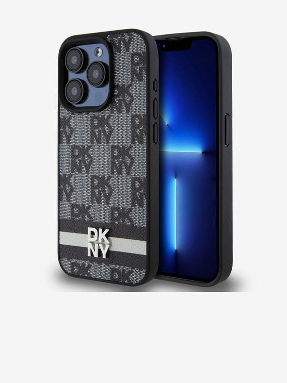 DKNY PU Leather Checkered Pattern and Stripe Zadní Kryt pro iPhone 15 Pro Max Black DKNY