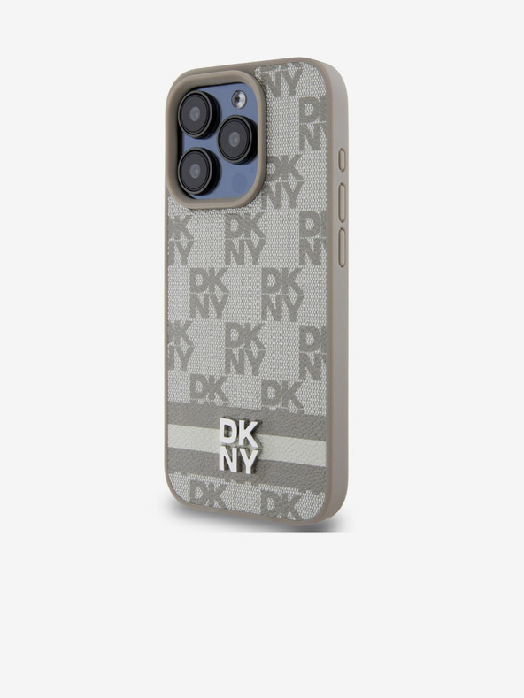 DKNY PU Leather Checkered Pattern and Stripe Zadní Kryt pro iPhone 13 Pro Beige DKNY