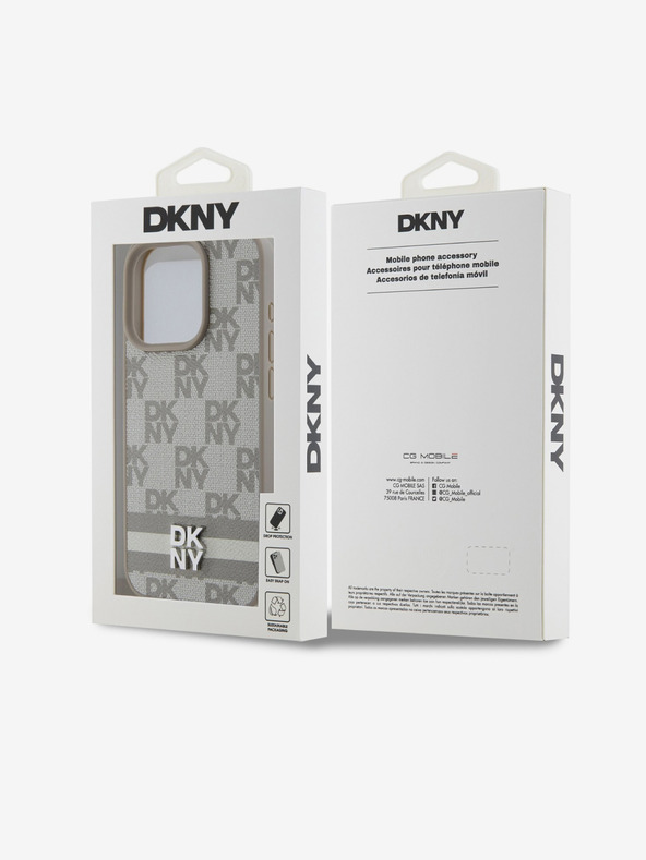 DKNY PU Leather Checkered Pattern and Stripe Zadní Kryt pro iPhone 13 Pro Beige DKNY