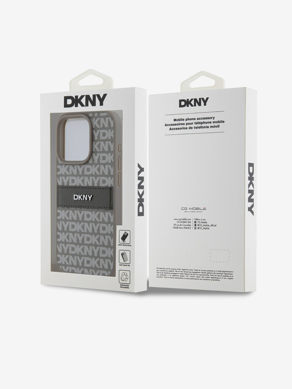 DKNY PU Leather Repeat Pattern Tonal Stripe Zadní Kryt pro iPhone 15 Pro Beige DKNY