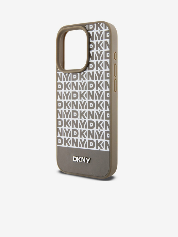 DKNY PU Leather Repeat Pattern Bottom Stripe MagSafe Zadní Kryt pro iPhone 14 Pro Brown DKNY