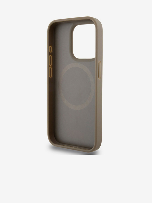 DKNY PU Leather Repeat Pattern Bottom Stripe MagSafe Zadní Kryt pro iPhone 14 Pro Brown DKNY