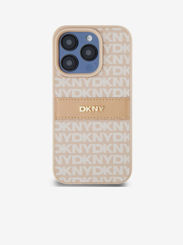DKNY PU Leather Repeat Pattern Tonal Stripe Zadní Kryt pro iPhone 15 Pro Max Pink DKNY