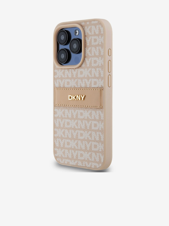 DKNY PU Leather Repeat Pattern Tonal Stripe Zadní Kryt pro iPhone 15 Pro Max Pink DKNY